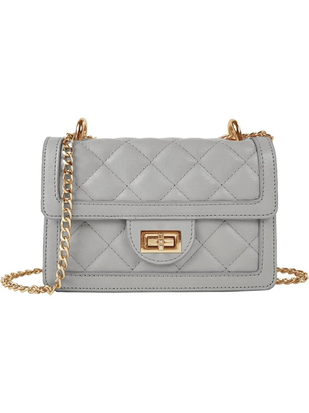 Women's Grey Small Quilted Crossbody Bag Designer Mini Shoulder Purse